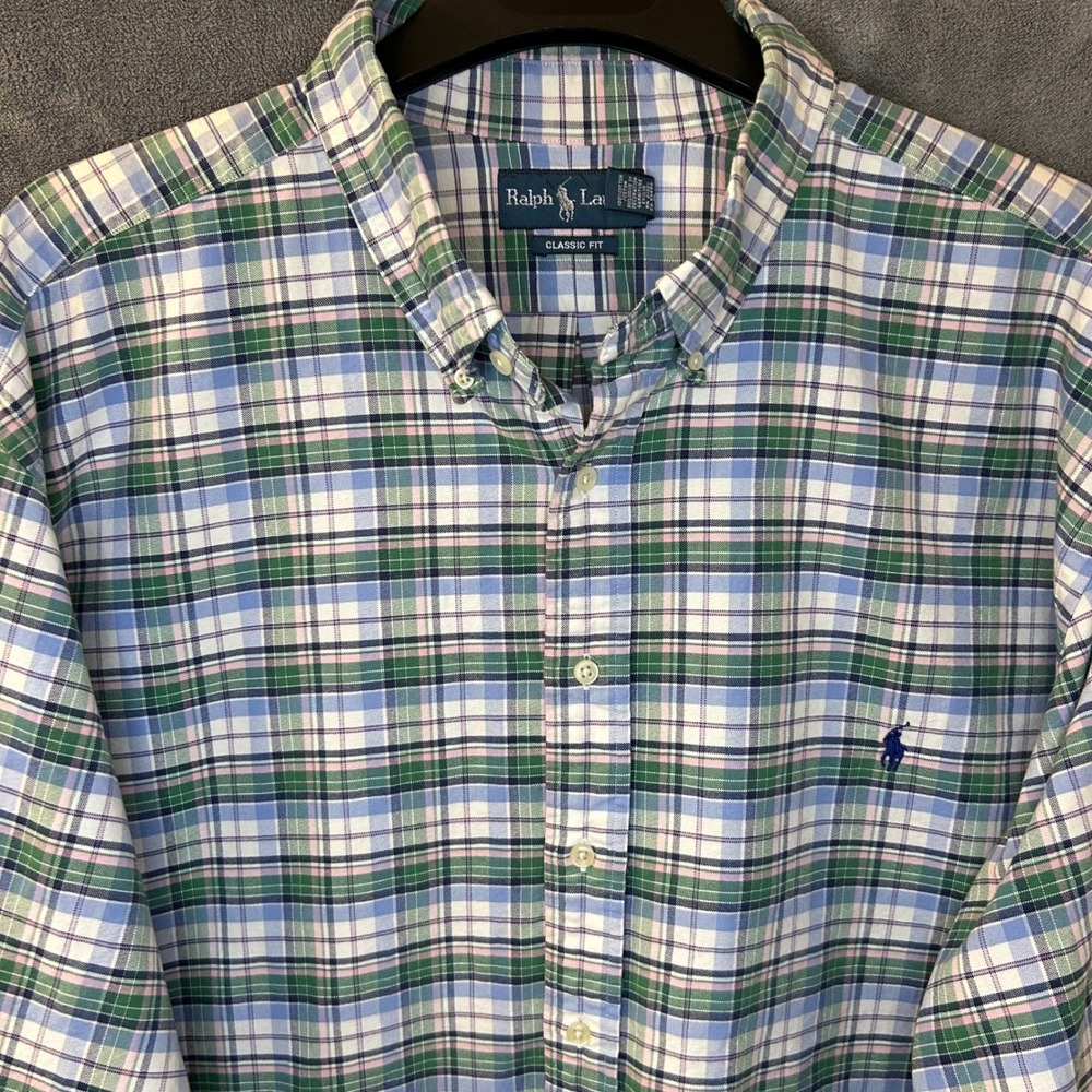 Polo Ralph Lauren Mens 4XB Classic Fit Plaid Button Down Shirt Blue Green Pink